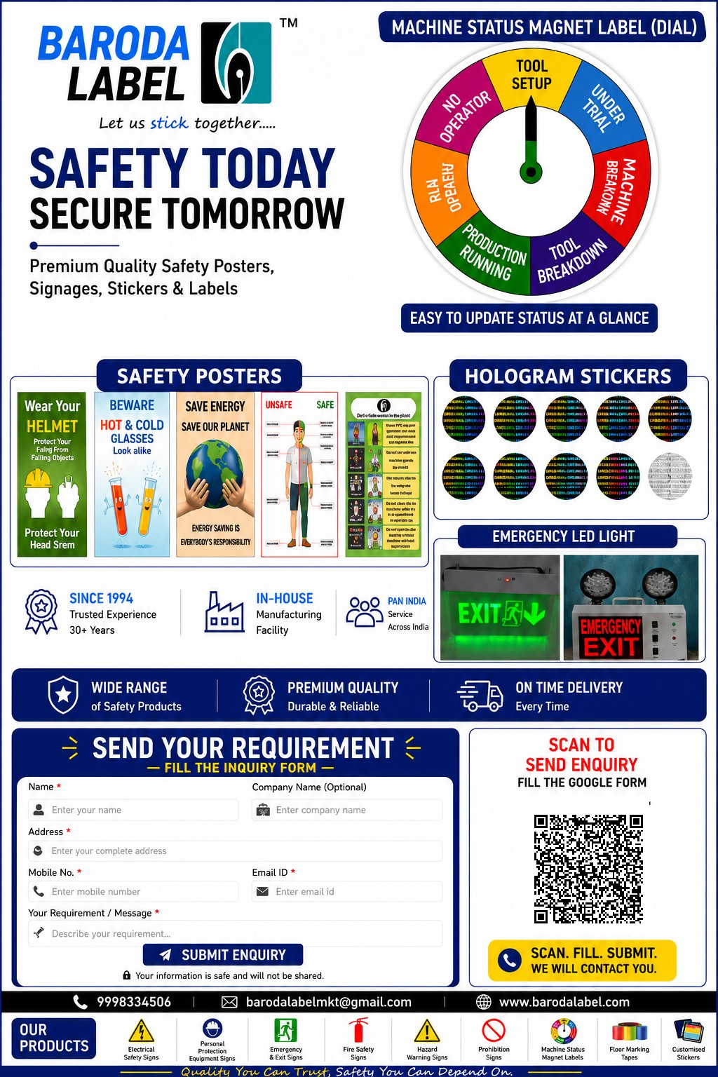 Baroda Label safety products and enquiry poster